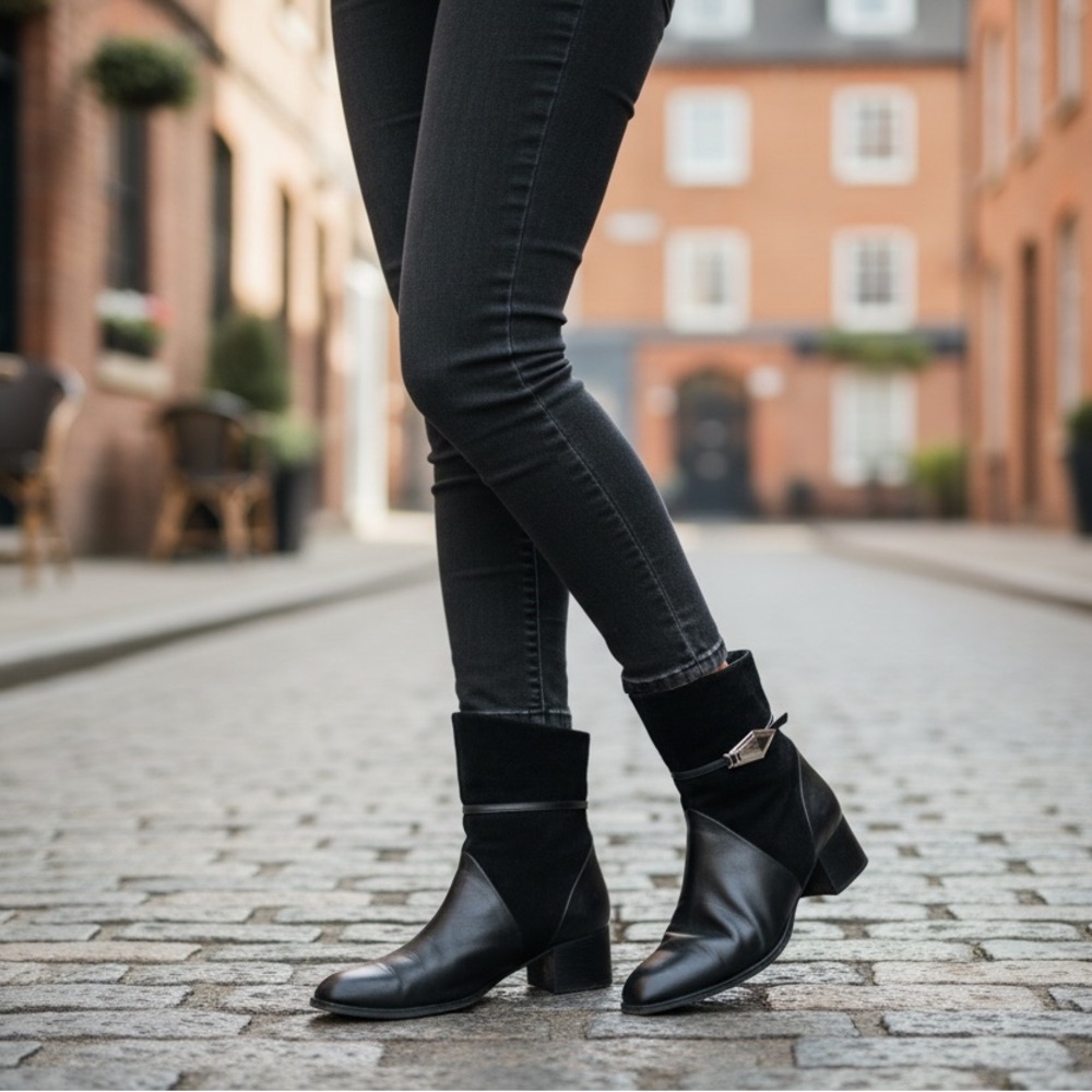 NANDO MUZI Leather Suede Ankle Boots Black EU38.5/US8.5